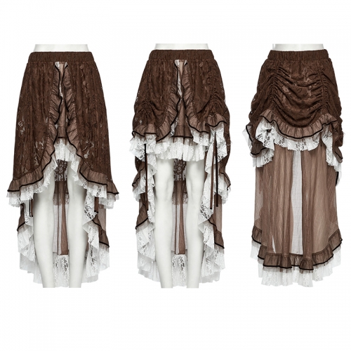Punk Rave WQ-868BQF Lace And Ruffled Chiffon Classic High-Low Style Gothic Asymmetrical Lace Skirt