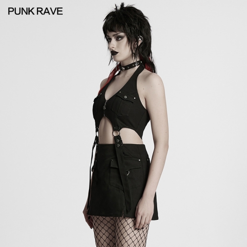 Punk Rave WQ-846LQF Elastic Rubber Band Sexy Halter Neck Style Punk Halter Neck Dress