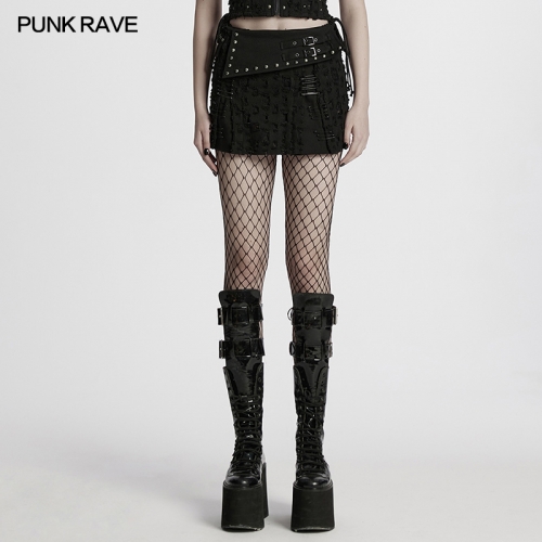 Punk Rave WQ-849DQF Decadent And Irregular Waistband Decadent Punk Denim Skirt