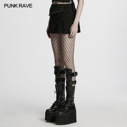 Punk Rave WQ-849DQF Decadent And Irregular Waistband Decadent Punk Denim Skirt