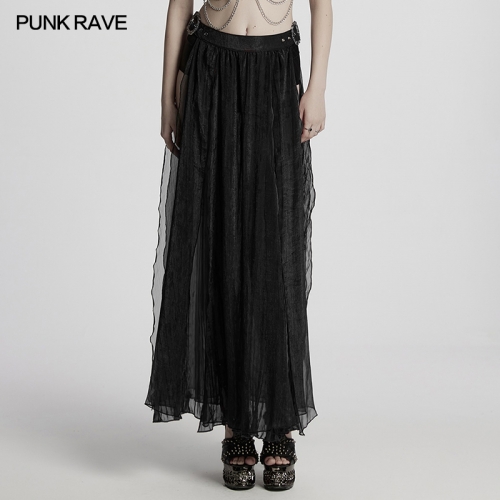 Punk Rave WQ-861BQF Soft Tie-Dyed Creased Chiffon Gothic Sexy Goddess Chiffon Long Skirt