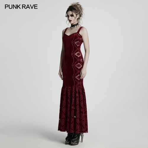Punk Rave WQ-837LQF Sleek And Elegant Cutting Design Gothic Retro Velvet Embroidered Dress