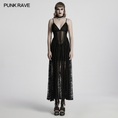 Punk Rave WQ-835LQF Beautiful And Dreamy Deep V-Neck And Perspective Waist Gothic Sexy Lace Dress