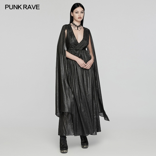 Punk Rave WQ-776LQF Light And Elegant Cape Sleeve Goth Large V-Neck Dress