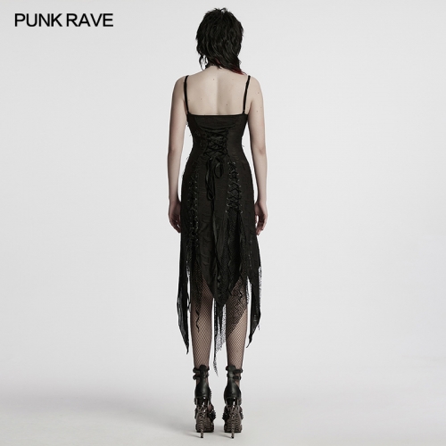 Punk Rave WQ-819LQF Asymmetric Multi Segmentation Design Lace And Mesh Goth Irregular Split Dress