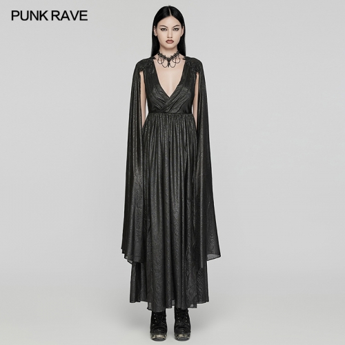 Punk Rave WQ-776LQF Light And Elegant Cape Sleeve Goth Large V-Neck Dress