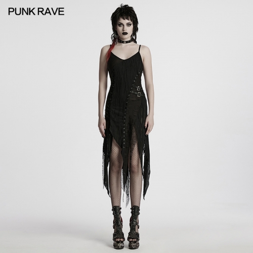 Punk Rave WQ-819LQF Asymmetric Multi Segmentation Design Lace And Mesh Goth Irregular Split Dress