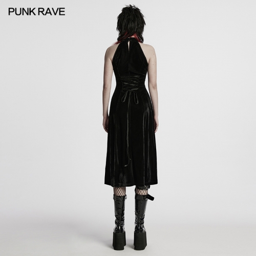 Punk Rave WQ-825LQF High-Quality Elastic Velvet And Mesh Gothic Sexy Long Dress