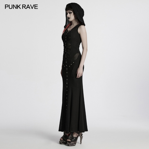 Punk Rave Sexy Mesh Splicing And Hooded Design Punk Hooded Visual Dress
