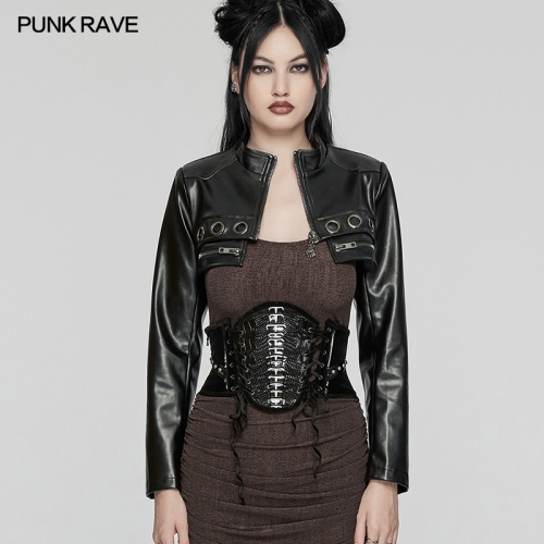 Punk Rave WS-649YDF Plain Velvet And Glossy Patent Leather Goth Spinal Patern Corset