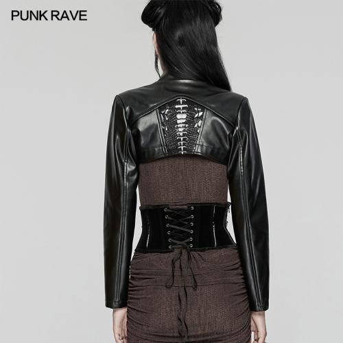 Punk Rave WS-649YDF Plain Velvet And Glossy Patent Leather Goth Spinal Patern Corset