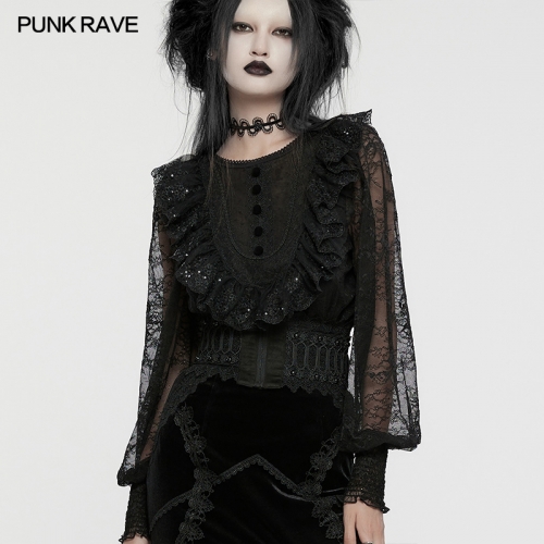 Punk Rave WS-639YDF Suede And Mesh Adjustable Drawstring Goth Lace Hollow Corset