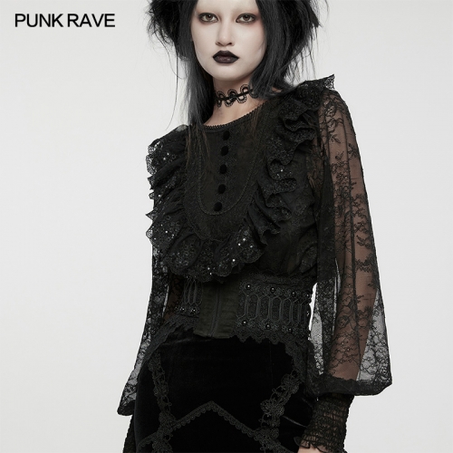 Punk Rave WS-639YDF Suede And Mesh Adjustable Drawstring Goth Lace Hollow Corset