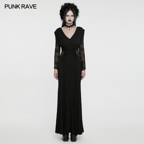 Punk Rave WQ-759LQF Slim Fitting Silhouettes Low Neck Goth Hollow Formal Dress
