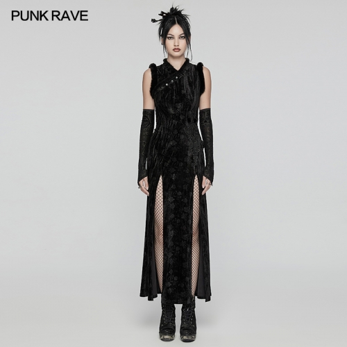 Punk Rave WQ-756LQF Gothic Printing Elastic Flocked Sleeves New Chinese Style Goth Dress