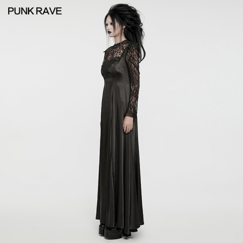 Punk Rave WQ-748LQF Shiny Drape Woven Fabric And Floral Mesh Goth Gorgeous Dress