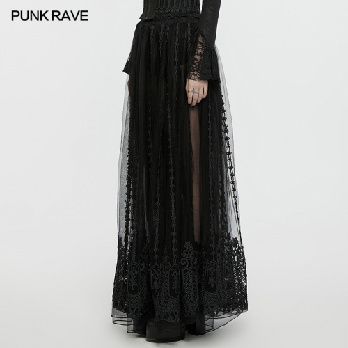 Punk Rave WQ-771DQF Draped And Fluffy Elastic Waistband Dark Color Goth 3d Embroidered Skirt