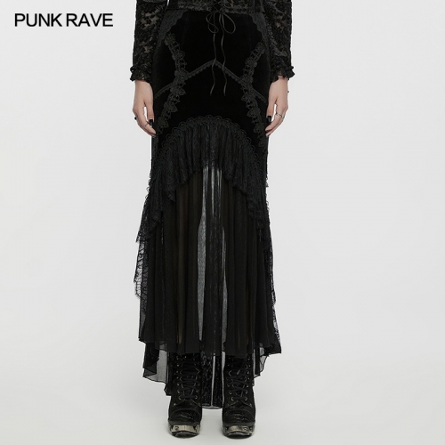 Punk Rave WQ-750BQF Legant Fish Tail Silhouette Elastic Velvet And Pleated Chiffon Goth Fishtail Goddess Skirt