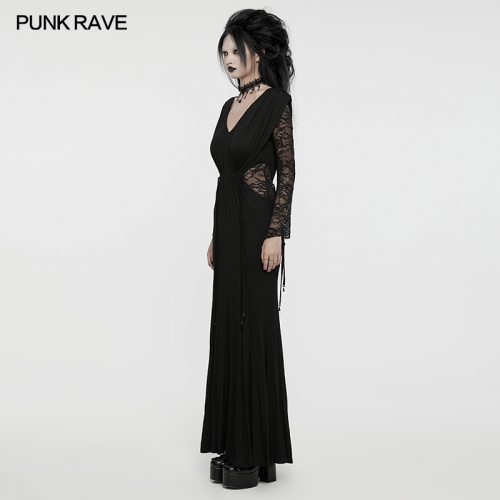 Punk Rave WQ-759LQF Slim Fitting Silhouettes Low Neck Goth Hollow Formal Dress