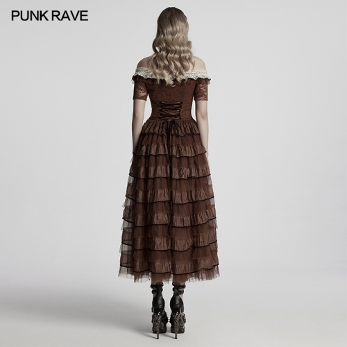 Punk Rave WQ-754LQF Adjustable Drawstring Ruffled Chiffon Mesh Romantic And Elegant Steampunk Lace Dress