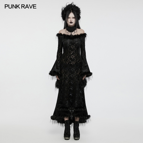 Punk Rave WQ-760LQF Drawstring Back Waist V-Neck Or Slash Neck Goth Dark Goddess Dress