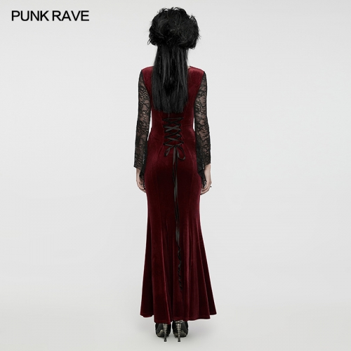 Punk Rave WQ-763LQF Exquisite Gemstone-Like Lace Goth Sexy High-Quality Velvet Dress