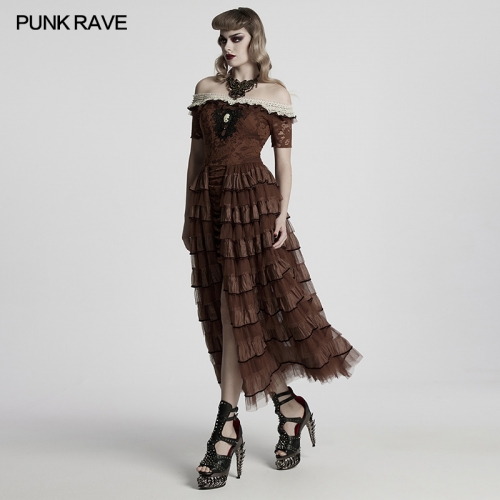 Punk Rave WQ-754LQF Adjustable Drawstring Ruffled Chiffon Mesh Romantic And Elegant Steampunk Lace Dress