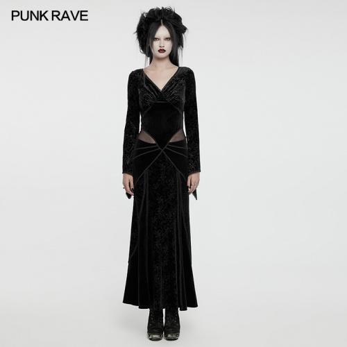 Punk Rave WQ-741LQF Sexy And Elegant Gothic Lace Decoration Goth V-Neck Embossed Sexy Dress