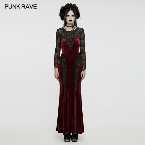 Punk Rave WQ-763LQF Exquisite Gemstone-Like Lace Goth Sexy High-Quality Velvet Dress