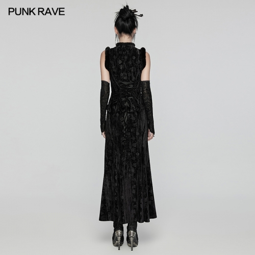 Punk Rave WQ-756LQF Gothic Printing Elastic Flocked Sleeves New Chinese Style Goth Dress