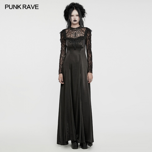 Punk Rave WQ-748LQF Shiny Drape Woven Fabric And Floral Mesh Goth Gorgeous Dress