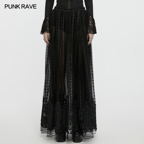 Punk Rave WQ-771DQF Draped And Fluffy Elastic Waistband Dark Color Goth 3d Embroidered Skirt
