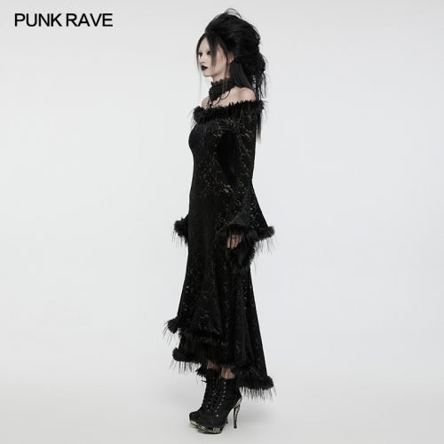 Punk Rave WQ-760LQF Drawstring Back Waist V-Neck Or Slash Neck Goth Dark Goddess Dress