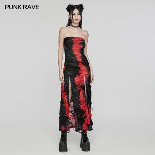 Punk Rave WQ-726LQF Decadent And Personalized Punk Vibe Goth Strapless Long Dress