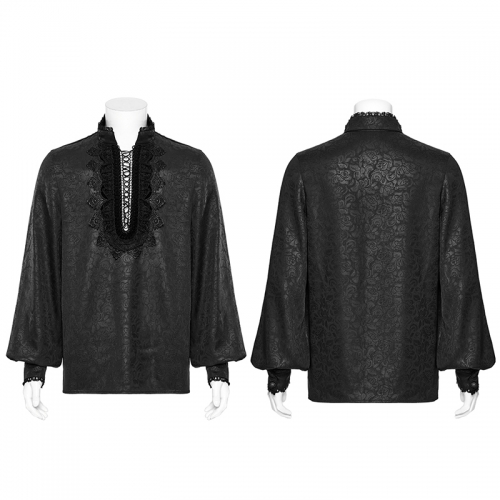 Punk Rave WY-1785CCM Elegant Lace High-Quality Soft Dark Rose Patterned Fabric Goth Shirt