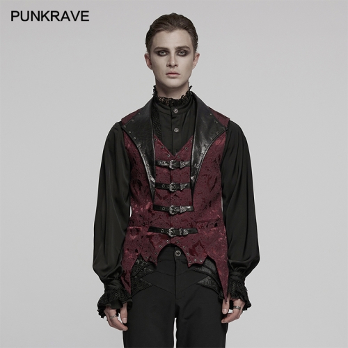 Punk Rave WY-1765MJM Bat Shaped Hem And Eyelets Gorgeous Buckles Gothic Jacquard Lapel Vest