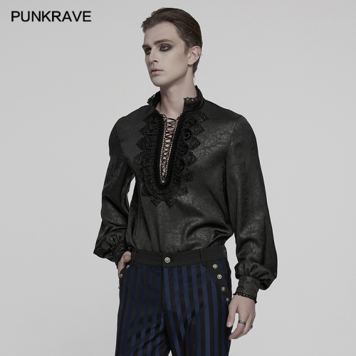 Punk Rave WY-1785CCM Elegant Lace High-Quality Soft Dark Rose Patterned Fabric Goth Shirt