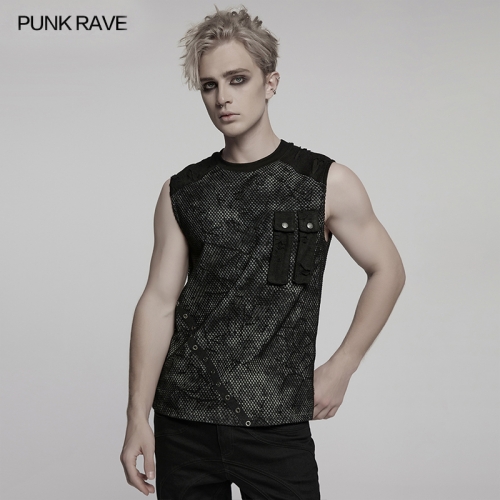 Punk Rave WT-1007BXM Creative Splicing Eyelet Webbing At The Hem Punk Vest