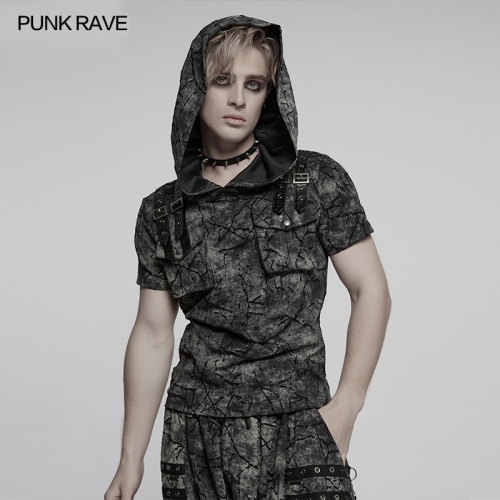 Punk Rave WT-1008DQM Highlight Personality Versatile Hooded Style Punk T-Shirt