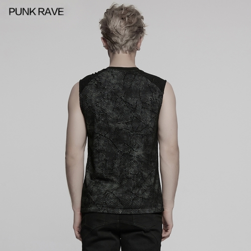 Punk Rave WT-1007BXM Creative Splicing Eyelet Webbing At The Hem Punk Vest
