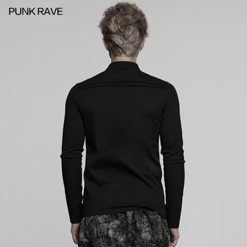 Punk Rave WT-998TCM Slant Openning Personalized Segmentation Tight Fit Dark Punk T-Shirt