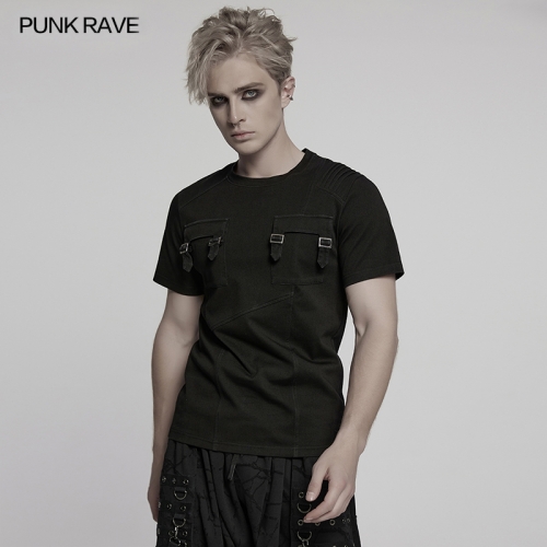 Punk Rave WT-999TDM Personalized Pocket Design Simple And Loose Fit Dark Punk T-Shirt