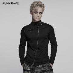 Punk Rave WT-998TCM Slant Openning Personalized Segmentation Tight Fit Dark Punk T-Shirt