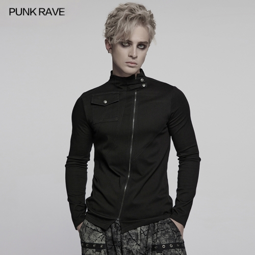 Punk Rave WT-998TCM Slant Openning Personalized Segmentation Tight Fit Dark Punk T-Shirt