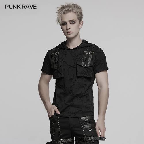 Punk Rave WT-1008DQM Highlight Personality Versatile Hooded Style Punk T-Shirt