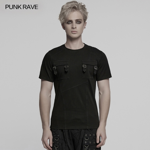 Punk Rave WT-999TDM Personalized Pocket Design Simple And Loose Fit Dark Punk T-Shirt