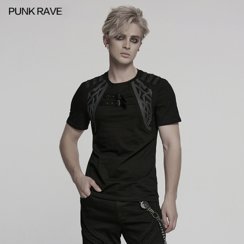 Punk Rave WT-996TDM Perfect Styling Shoulder Studded Straps Cyber Punk T-Shirt