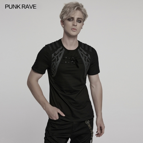 Punk Rave WT-996TDM Perfect Styling Shoulder Studded Straps Cyber Punk T-Shirt