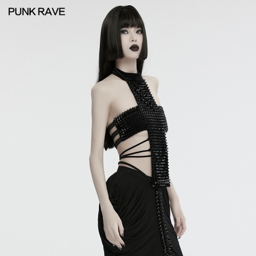 Punk Rave WS-716OTF Avant-Garde And Futuristic Gothic Cross Halter Top