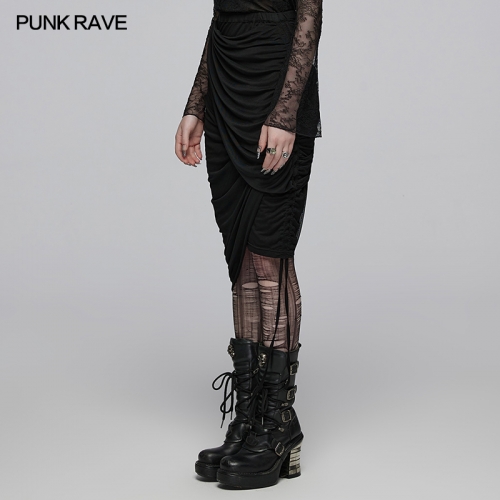 Punk Rave OPQ-1402BQF Soft Comfortable Breathable Elastic Waistband Drape Cut Multi Layered Half Skirt